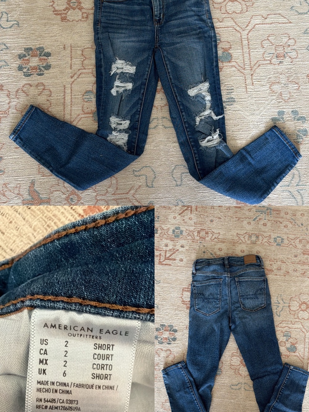 American Eagle Outfitters Distressed Mid-Dark Blue Ripped Skinny Jeans